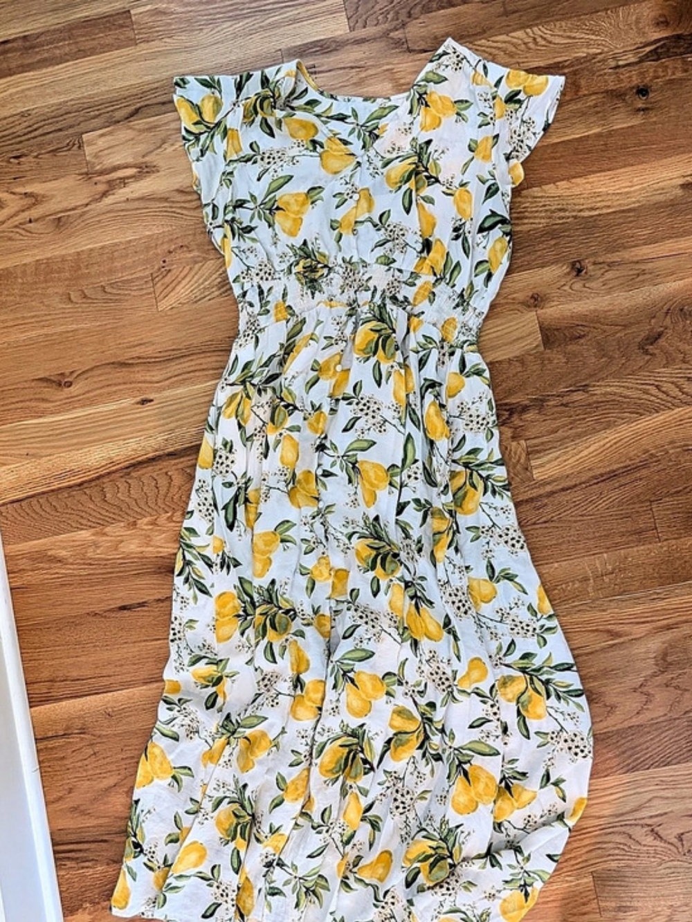 Lemon Print Smocked Maxi Dress in Yellow & White